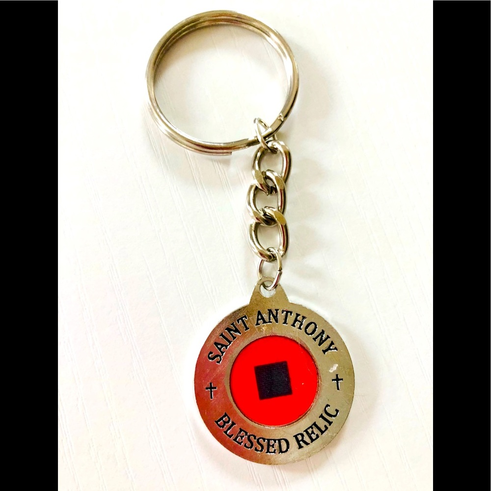Blessed Saint Anthony relic keychain set and prayer card.Silvertone double sided - Picture 3 of 11